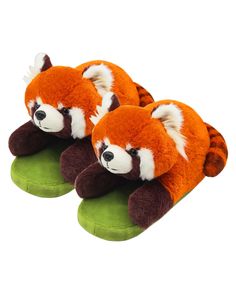 two red panda slippers are laying on top of each other