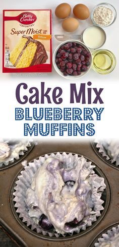 cake mix blueberry muffins are ready to be baked in the oven and put into cupcake tins