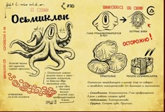 an old recipe book with octopus's and other foods