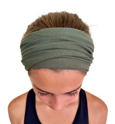 "Ships in one day! Buttery soft and feels so good on your skin! This versatile piece can be worn in several ways on your head or as a short decorative neckpiece, partial face cover and even as an eye/sleep mask! It offers the perfect amount of pressure and breathability. It is a single layer of stretch Jersey knit fabric with two serge finished edges and one served seam. Thread that finishes the fabric edges is as close to fabric color as possible and can be worn as decorative stitch or tucked under. See photos  Can be folded and doubled up for a chunkier look or kept as one longer, single layer. Measures approximately 20\" circumference and 16\" long." Hiking Gaiters, Jersey Knit Headband, Eye Sleep Mask, Boho Bandeau, Soft Green Color, Headband Turban, Knit Headband, Yoga Headband, Soft Headbands