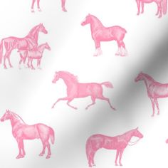 pink horses on white background fabric