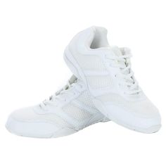 pair of white sneakers with laces on the top and bottom part of shoes, side view