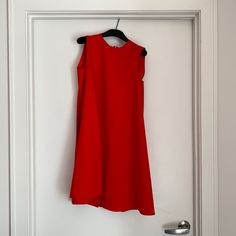 Worn Once. No Signs Of Wear. Comes With Original Hanger And Garment Bag. Chic Red Workwear Dress, Chic Red Midi Dress For Work, Chic Red A-line Mini Dress, Chic Red Midi Dress, Chic Red Dress For Work, Chic Red Dresses For Work, Chic Red A-line Dress, Red Cape Dress, Red Cape