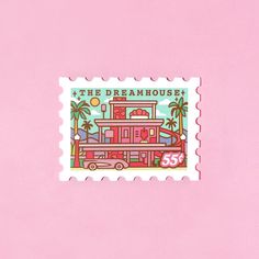 a postage stamp with the words the dreamhouse on it's front and side