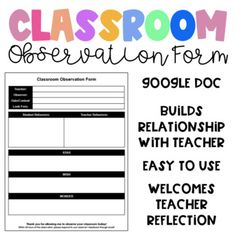 the classroom observation form for students to use in their own writing and reading skills, including