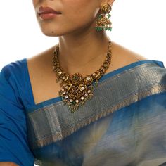 Neema Nakashi Short Necklace Oxidized Gold Jewelry Indian, Antique Short Necklace Gold, Short Necklace Gold Indian, Marriage Vibes, Antique Necklace Gold, South Indian Temple, Oxidized Jewellery, Drape Sarees, Gold Haram