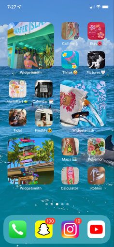 an iphone screen with various pictures and icons on the bottom right hand corner, including water slider