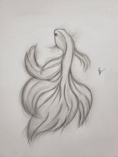 a pencil drawing of a fish with long hair