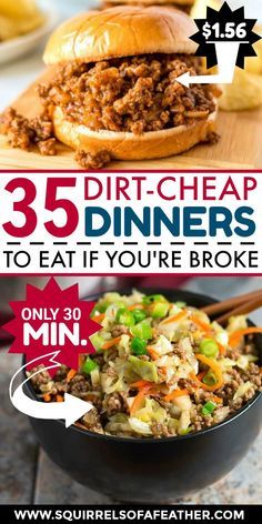 an advertisement for a restaurant with the words, 35 diet - cheap dinners to eat if you're broke