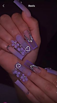 Quinceanera Nails, Purple Nail Art, Purple Acrylic Nails, Purple Nail Designs, Fancy Nails Designs, Girly Acrylic Nails