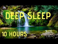 the words deep sleep are in front of a waterfall and green mossy rocks with water running down it