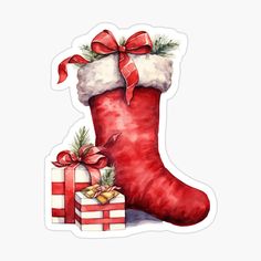 a watercolor christmas stocking and presents sticker