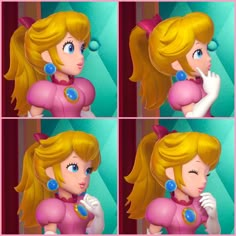 four pictures of princess peach from mario kartman's world with different facial expressions