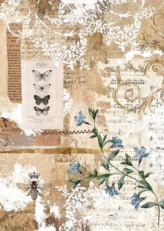 an altered collage with flowers and butterflies