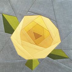 an abstract painting of a yellow rose with green leaves in the center and grey background