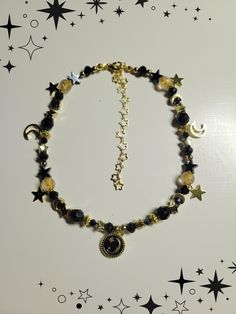 Handmade black and gold moon and stars choker. Gold Moon, Moon And Stars, Beaded Necklaces, Black And Gold, Choker, Beauty Book, Beaded Necklace, Jewelry Necklaces, Accessory Gift