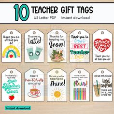 10 teacher gift tags with the words teachers appreciation