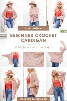 a collage of photos showing how to knit a beginner crochet cardigan