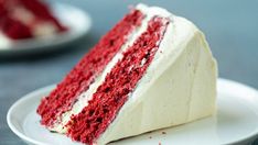 a slice of red velvet cake on a plate