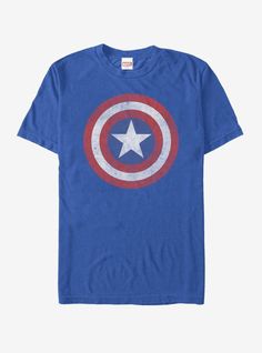 the captain's shield t - shirt is shown in blue and has a white star on