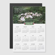 a calendar card with flowers on it