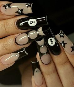 Grunge Coffin Nails, Medium Nails Design, Ui̇ci̇deboy Nails, Goth Acrylic Nail Designs, Cute Grunge Nails, Gemini Nails Designs, 777 Nails, Y2k Inspired Nails