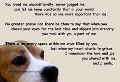 a brown and white dog with a poem written on it's face next to a wall