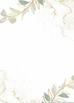 a white and gold background with green leaves on the bottom right corner is an empty space for text