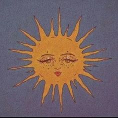 a drawing of a sun on a blue background