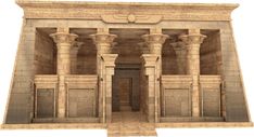 an ancient building with columns and pillars on the front, side by side in 3d