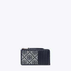 Our signature pattern in woven jacquard. The collection speaks to the timelessness of great style. The T Monogram Zip Card Case has multiple pockets for organization, including a coin pouch. Every detail is considered, with special attention to function and versatility. T Monogram, Designer Wallets, Coin Pouch, Card Case, Card Wallet, Designer Shoes, Designing Women, Card Design, Tory Burch