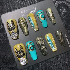 If your preferred shape or size isn't currently in stock, customization will take 4-8 weeks. Kindly message me before ordering : ) 100% Handmade Press-on Nail Designed by: Lele 📐How to measure the size: Please follow our Three-Step instruction in the picture 💅How to use press-on nails: 1) Polish the nail surface using a rubbing bar 2) Clean the nail surface with alcohol cotton 3) Choose the appropriate jelly glue, stick it on the nails, and press it for 10 seconds 4) Tear off the surface film Egyptian Nails, Egyptian Mau, Gothic Nails, Y2k Nails, Classic Elegant, Elegant Nails, Delicate Flower, Press On Nails, Acrylic Nails