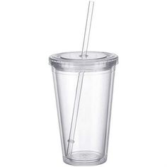 a plastic cup with a straw in it