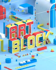 an image of the word art block written in 3d letters on a bright blue background