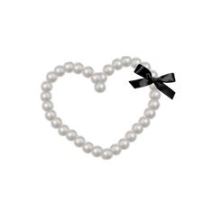 a heart shaped pearl necklace with a black bow