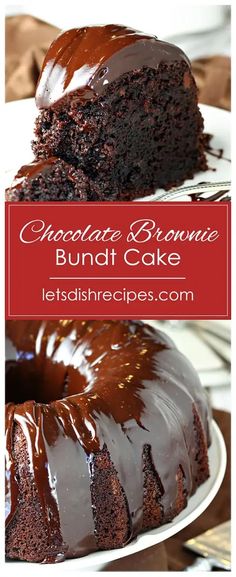 chocolate brownie bundt cake on a white plate