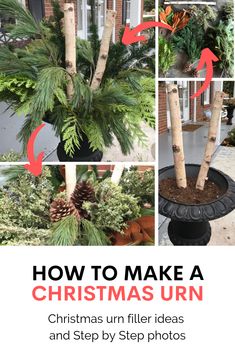 how to make a christmas urn with pine cones and evergreens