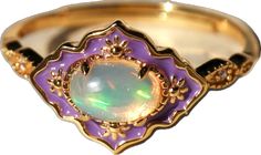 Purple Opal Ring Gift, Yellow Gold Opal Ring Gift, Oval Hallmarked Enamel Ring As Gift, Purple Oval Opal Ring For Gift, Oval Purple Opal Ring For Gift, Vintage Opal Ring As A Gift, Enamel Cabochon Ring As Gift, Enamel Cabochon Rings For Gifts, Enamel Cabochon Rings For Gift