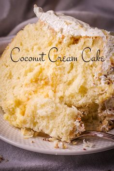 a piece of coconut cream cake on a plate