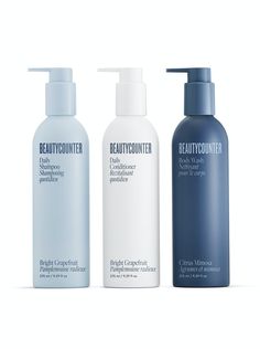 three bottles of beauty counter products on a white background