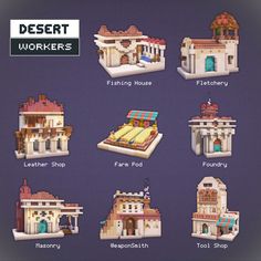 a bunch of different types of buildings that are in the game desert worker's