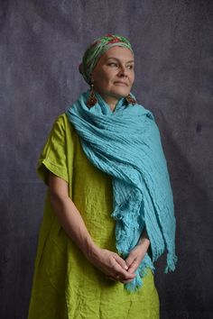 Turquoise Linen Scarf.pure Linen Scarf.women Scarf - Etsy Bosnia and Herzegovina Bohemian Linen Shawl, Bohemian Linen Shawl Scarf, Linen Scarf, Women Scarf, Scarf Women, Pure Linen, Shawls And Wraps, Bosnia And Herzegovina, Shawl