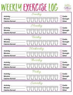 the weekly exercise log is filled with drinks