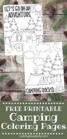 camping printable coloring pages for kids with pine cones and firs on the table