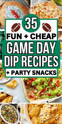 Quick and easy game day dips, football tailgate snacks and superbowl game day appetizers for football season parties, such as cheesy velveeta crockpot dip, queso, buffalo chicken, and easy no bake cold dips recipes. Game Day Dips, Football Dip, Dips Easy, Summer Dip Recipes, Dip Ideas, Dip Recipes Hot, Yummy Appetizers Parties