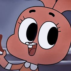 a cartoon character holding a hot dog in one hand and looking at the camera with an excited look on his face