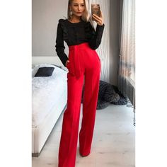 Semi Formal Outfits For Women, Red Pants Outfit, Slacks Outfit, Semi Formal Outfits, 70s Inspired Fashion, Trouser Outfit, Hippie Outfits, Red Outfit, Formal Outfit