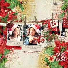 a scrapbook page with christmas decorations and photos