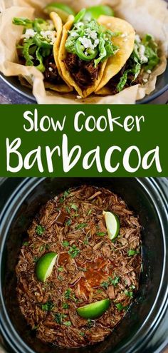 slow cooker barbacoa recipe with shredded beef and avocado on top