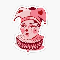 a sticker with an image of a woman's face wearing a pink hat